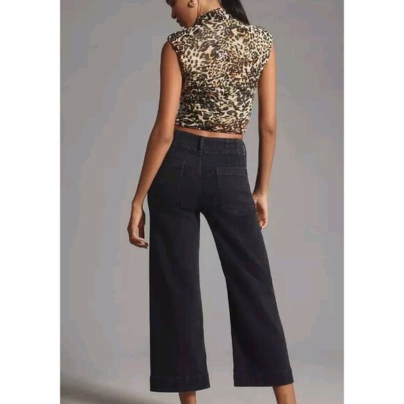 Maeve By Anthropologie The Colette Denim Cropped Wide Leg Jeans Black Sz 31 - Picture 2 of 7